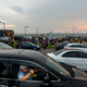 A man gestures his support for protesters heading to Hong Kong International Airport on Aug. 12, 2019.